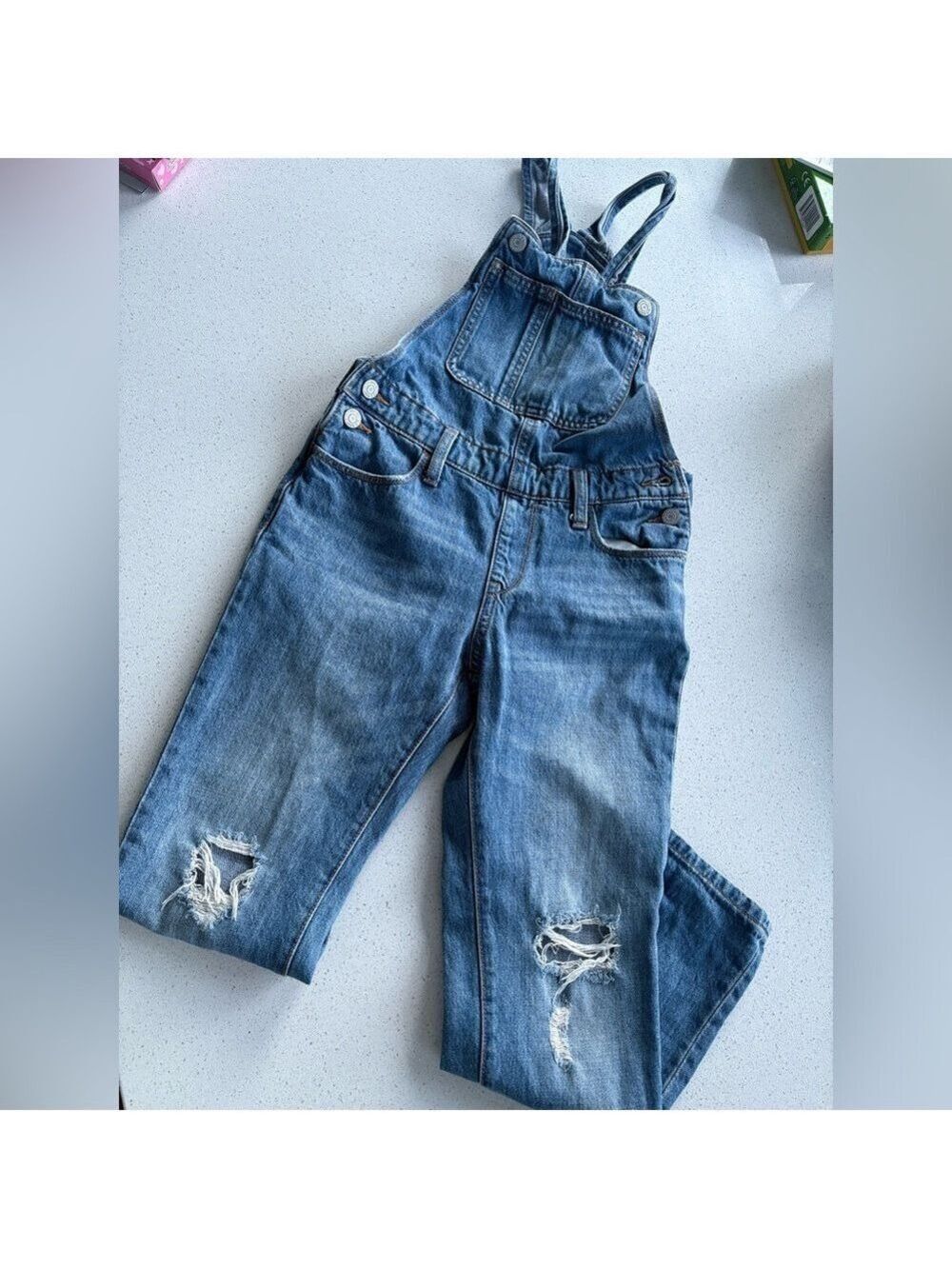 Old Navy Blue Denim Overalls with Distressed Details